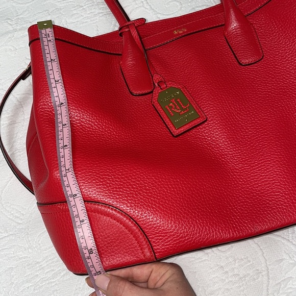 Ralph Lauren Leather shoulder bag Red with gold charm. - Picture 6 of 8